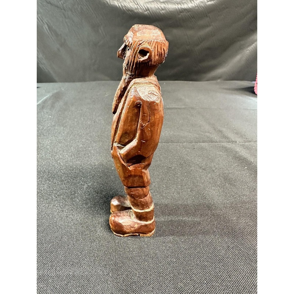 Vintage Hand Carved Wood Old Man Figure Primitive Folk Art Bearded 5.5" - Picture 9 of 12